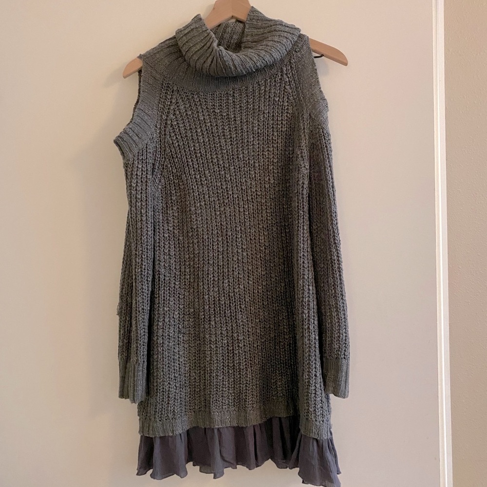 Cold shoulder turtleneck tunic